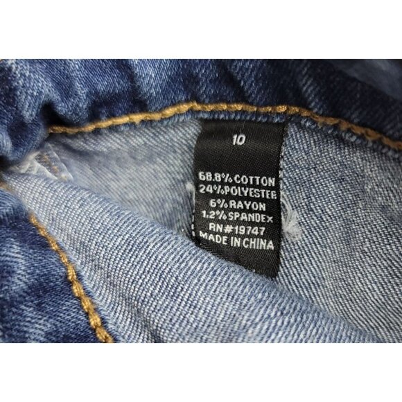 Refuge Distressed Denim Button-Front A-Line Skirt Sz 10 Cotton Blue Western - Picture 6 of 6